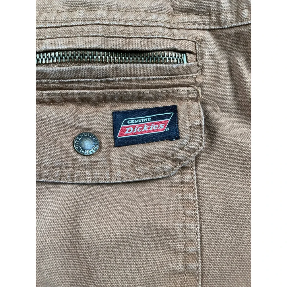 Genuine Dickies Jacket Mens XL Brown Cotton Canvas Hooded Workwear Button Front